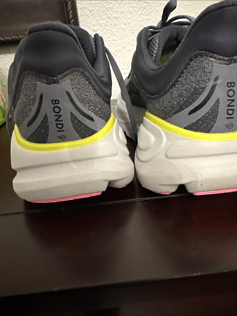 Hoka Bondi Women's Gray and Yellow Athletic Running Shoes - Picture 6 of 7